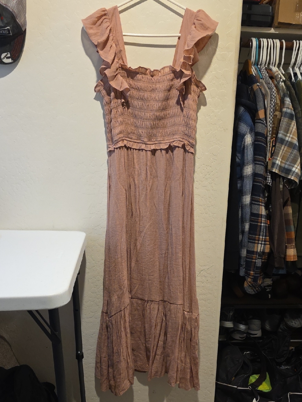 Smocked Ruffle Strap Maxi Dress - Blush Pink